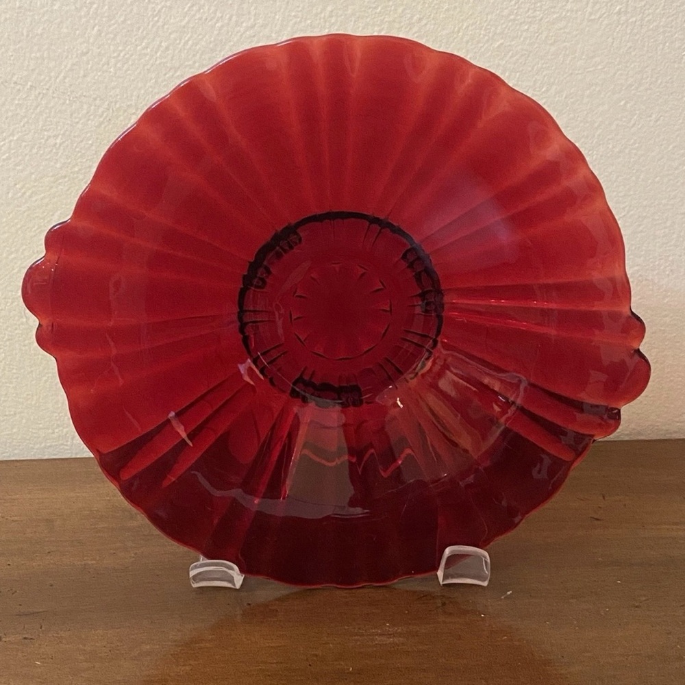 Vintage Anchor Hocking Old Cafe Royal Ruby Red Plate Candy Dish Bowl